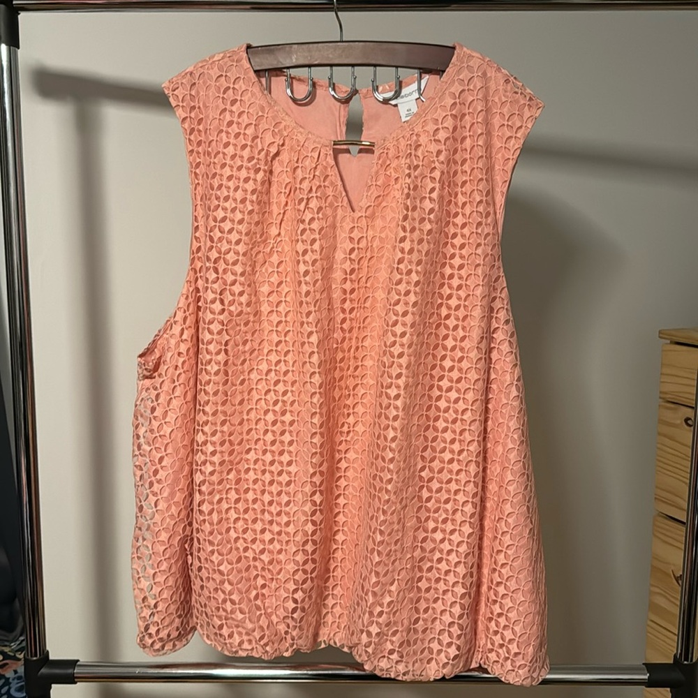 Liz Claiborne Blouse Women's Tank Lace Style Tank Top Coral Pink 4X - Picture 2 of 11